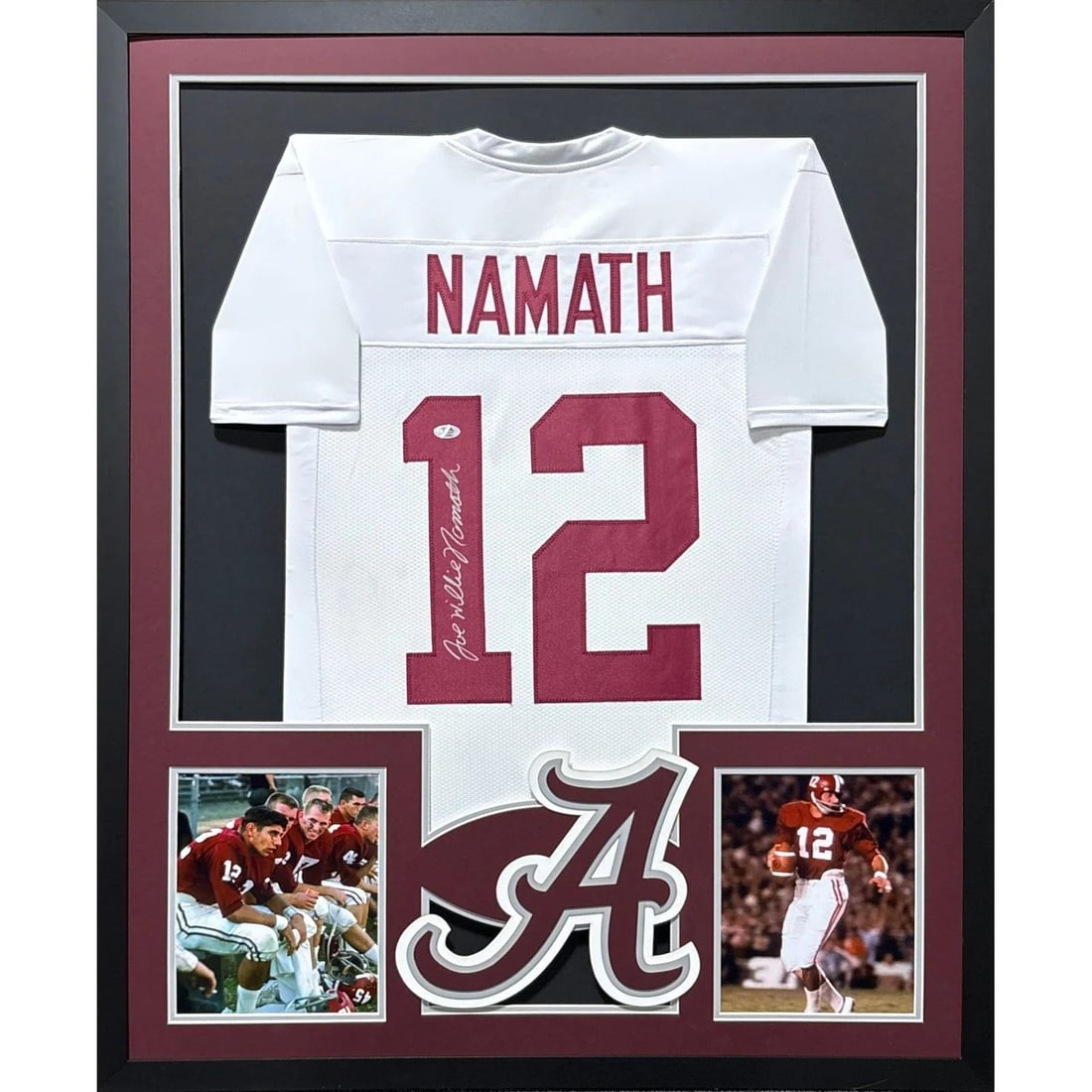 Joe Namath Signed Alabama Framed Jersey Beckett Authenticated: Joe Namath Signed Alabama Framed Jersey Beckett Authenticated This autographed Joe Namath framed jersey is a must-have for any sports memorabilia collector. The jersey is authenticated by Beckett, a l