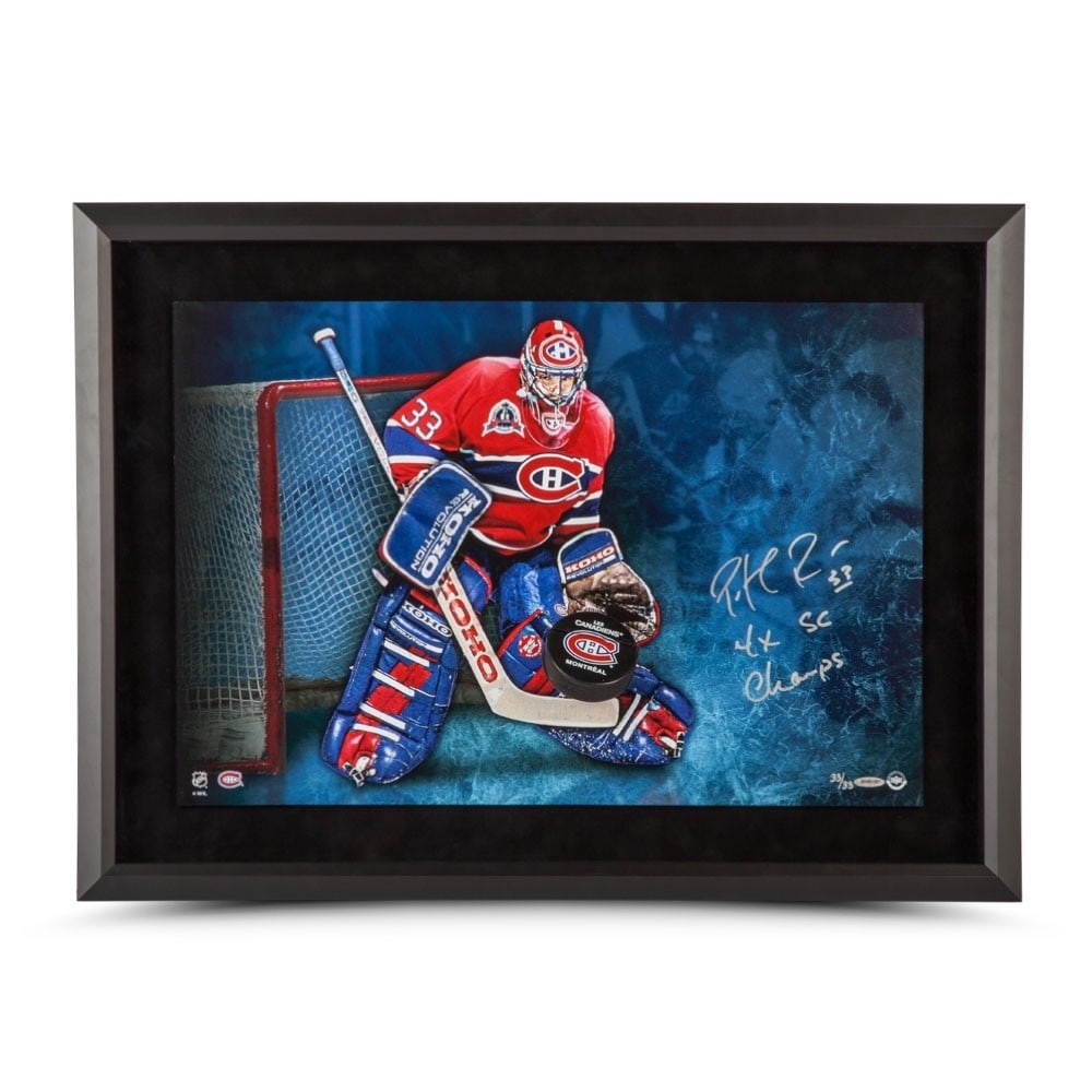 Patrick Roy Autographed 16x24 Break Thru Photo Canadiens Limited #/33: Patrick Roy Autographed 16x24 Break Thru Photo Canadiens Limited #/33 Celebrate the legacy of Hall of Fame goaltender Patrick Roy with this original 16X24 Break Thru photo, featuring his bold autograp