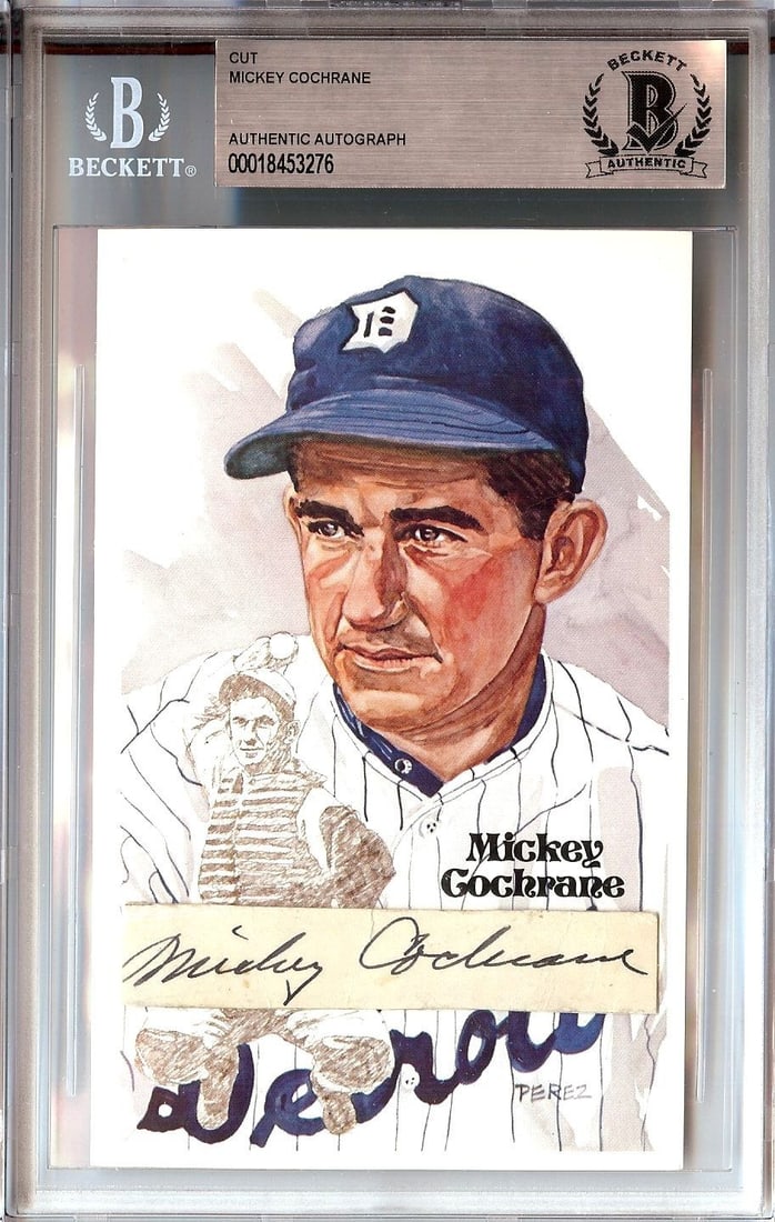 Mickey Cochrane Signed Cut Signature with Perez-Steele Postcard JSA Authenticated: Mickey Cochrane Signed Cut Signature with Perez-Steele Postcard JSA Authenticated This is an original cut signature of baseball legend Mickey Cochrane, known for his illustrious career with the Detroi