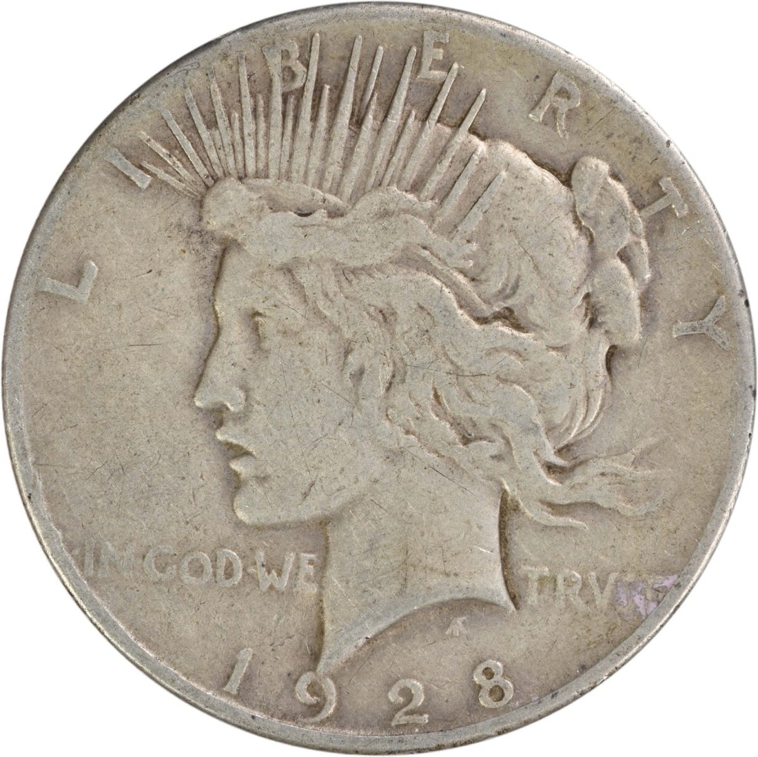 1928 Peace Dollar Philadelphia Mint 90 Percent Silver VG Condition Uncertified: 1928 Peace Dollar Philadelphia Mint 90 Percent Silver VG Condition Uncertified This 1928 Peace Silver Dollar from the United States is a circulated coin graded as VG (Very Good). Minted in Philadelphi