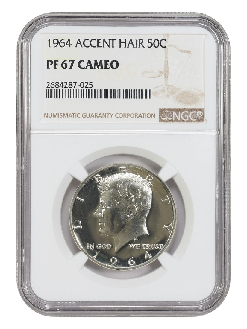 NGC PR67CAM Accented Hair Kennedy Half Dollar 1964 Fifty Cent Coin: NGC PR67CAM Accented Hair Kennedy Half Dollar 1964 Fifty Cent Coin This is a 1964 Kennedy Half Dollar featuring the Accented Hair variety, graded PR67CAM by NGC. The coin is uncirculated and features