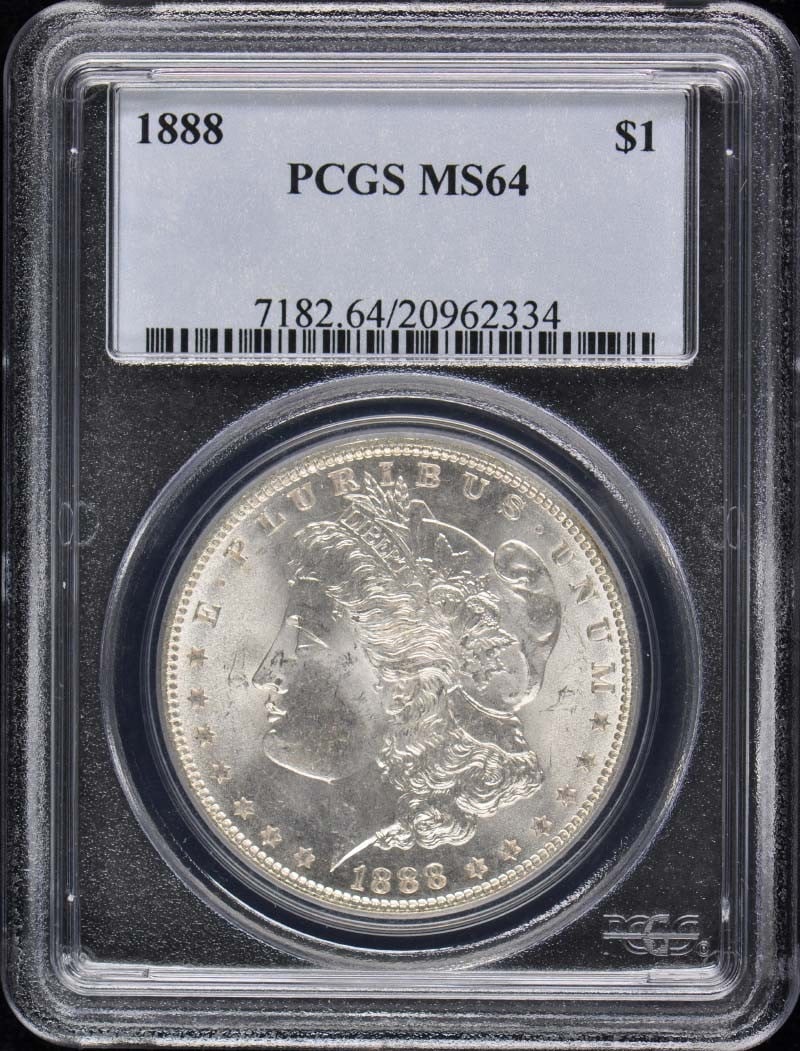 1888 Morgan Dollar PCGS MS64 Uncirculated Philadelphia Mint: 1888 Morgan Dollar PCGS MS64 Uncirculated Philadelphia Mint This stunning 1888 $1 Morgan Dollar is graded MS64 by PCGS, ensuring its high quality and condition. Struck at the Philadelphia mint, this u