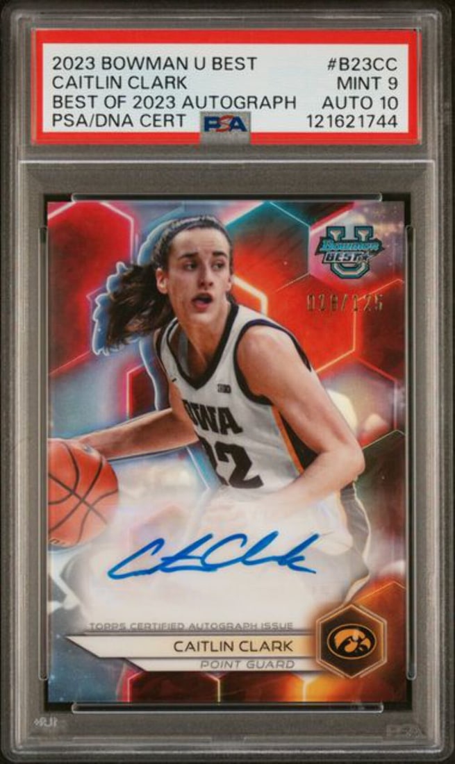 2023 Bowman U Best Caitlin Clark Auto RC #B23CC /125 PSA 10: 2023 Bowman U Best Caitlin Clark Auto RC #B23CC /125 PSA 10 This is a graded 2023 Bowman U Best Caitlin Clark #B23CC /125 Best of 2023 Autograph Rookie Card (RC). The card features a signature from Ca