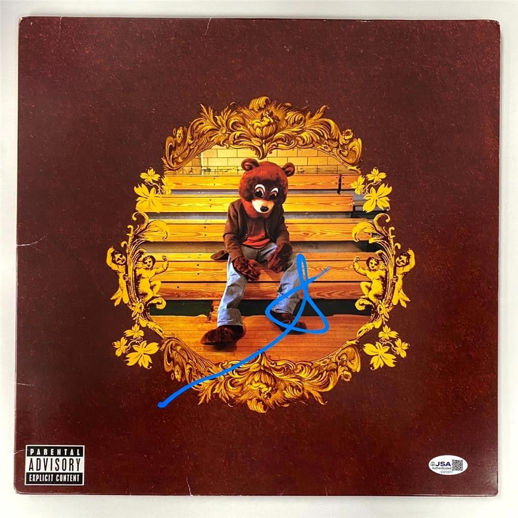 The College Dropout vinyl LP autographed by Kanye West with JSA authentication: The College Dropout vinyl LP autographed by Kanye West with JSA authentication This is an original vinyl record album of 'The College Dropout' signed by Kanye West. The autograph has been authenticate