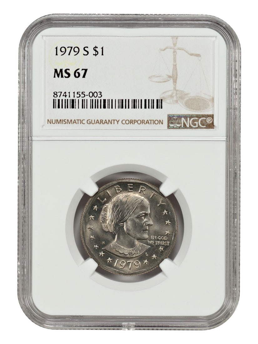 NGC MS67 1979-S Susan B Anthony Dollar Coin: NGC MS67 1979-S Susan B Anthony Dollar Coin This is a 1979-S Susan B. Anthony Dollar graded MS67 by NGC. The coin is uncirculated and was minted in San Francisco. It is part of the Susan B. Anthony Do