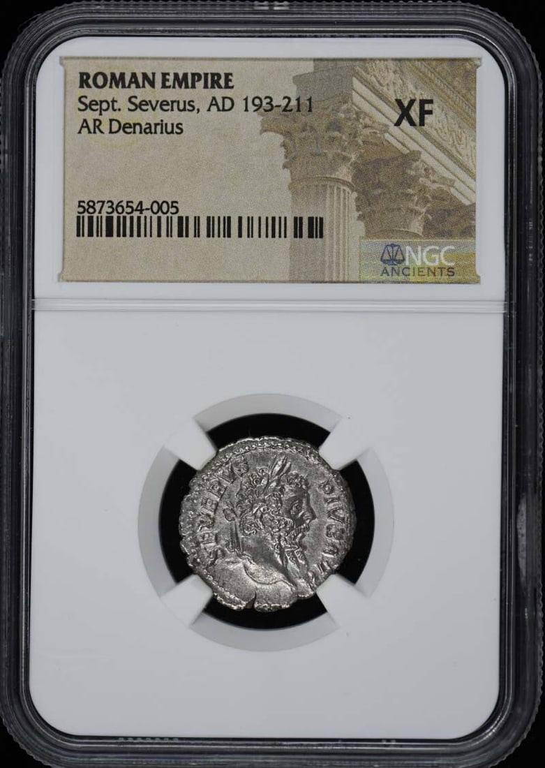 Septimius Severus AR Denarius NGC XF40 Ancient Roman Coin: Septimius Severus AR Denarius NGC XF40 Ancient Roman Coin This ancient Roman coin is a silver denarius featuring Emperor Septimius Severus, minted during his reign from AD 193 to 211. Certified by NGC