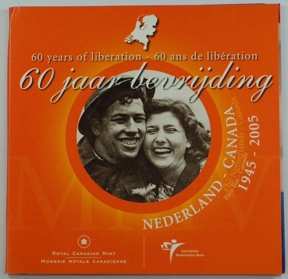 Euro Set Commemorating 60th Anniversary With 2005 .925 Silver Token: Euro Set Commemorating 60th Anniversary With 2005 .925 Silver Token This is a 2005 Canada-Netherlands 60 Years of Liberation Euro Set featuring a .925 silver token. The set is uncirculated and comes i