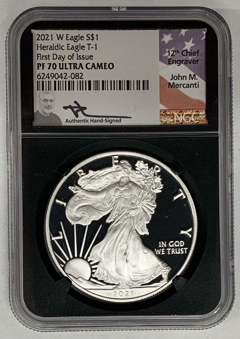 Set of 5 2021-W Proof Silver Eagle NGC PR70 Signed by John Mercanti (1 of 3)