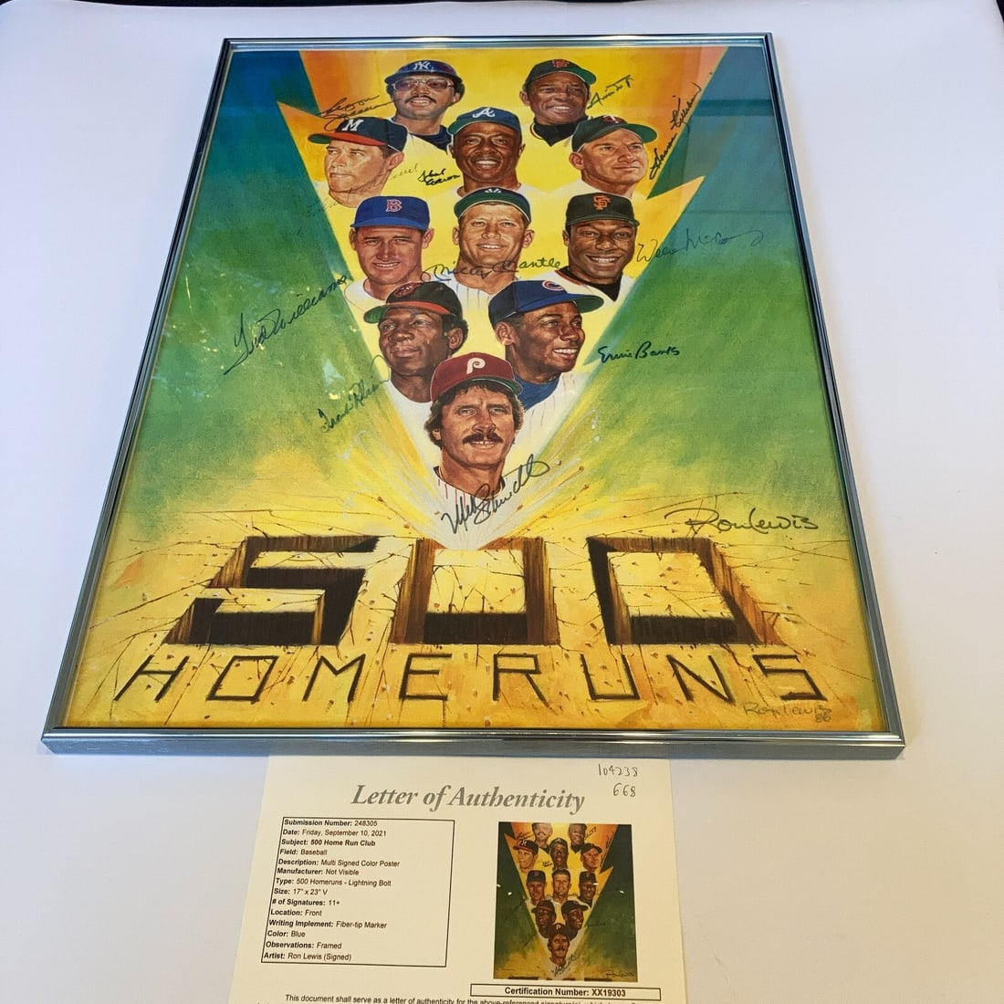 Mickey Mantle Ted Williams 500 Home Run Club Signed Lithograph 17x23 JSA COA: Mickey Mantle Ted Williams 500 Home Run Club Signed Lithograph 17x23 JSA COA Celebrate baseball history with this stunning framed lithograph featuring the 500 Home Run Club. Measuring 17x23 inches, th