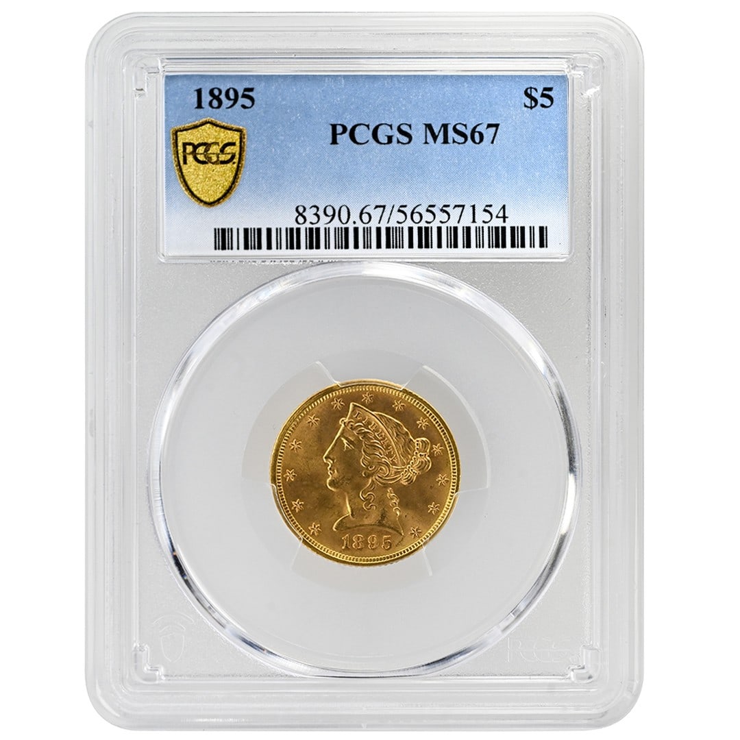 PCGS MS67 1895 Gold Half Eagle Liberty Head Philadelphia Mint: PCGS MS67 1895 Gold Half Eagle Liberty Head Philadelphia Mint This 1895 $5 Liberty Head gold coin was minted in Philadelphia and is certified by PCGS as MS67, indicating an uncirculated condition with
