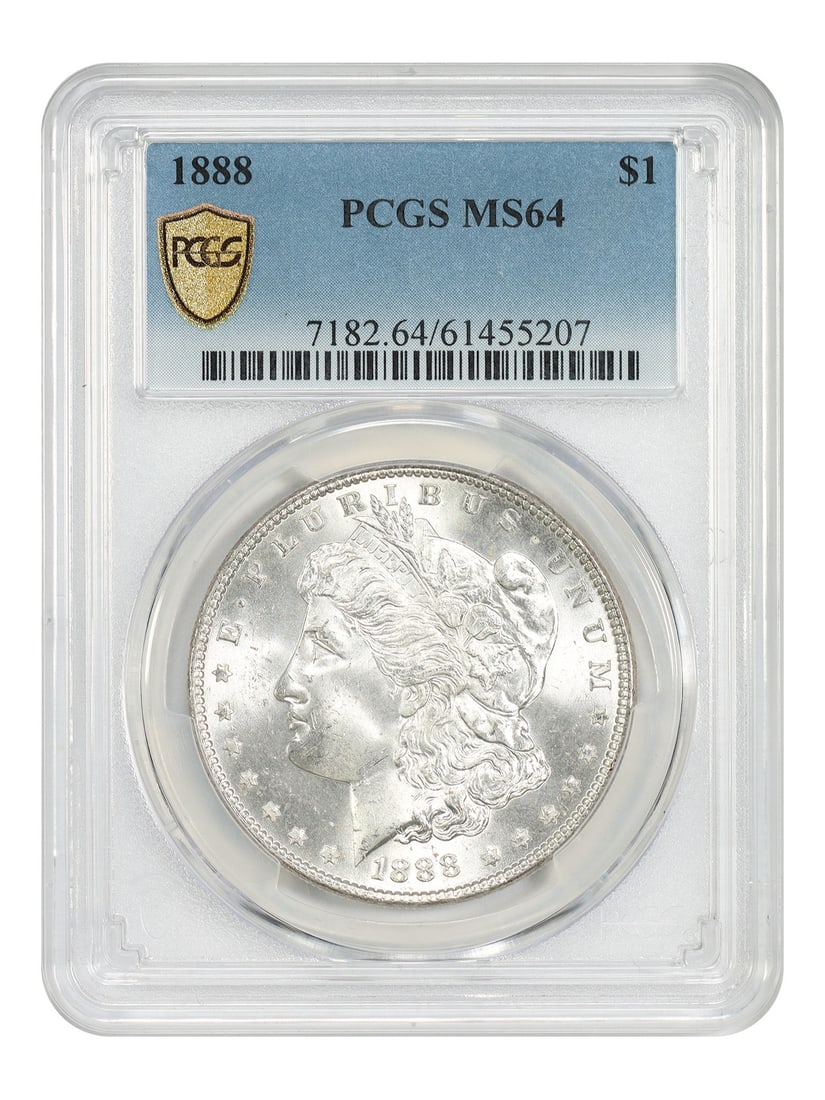PCGS MS64 1888 Morgan Silver Dollar Uncirculated Philadelphia: PCGS MS64 1888 Morgan Silver Dollar Uncirculated Philadelphia This is an 1888 Morgan Dollar graded MS64 by PCGS. The coin is uncirculated and was minted in Philadelphia. It belongs to the Morgan Dolla