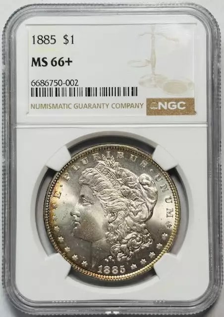 1885 Morgan Silver Dollar NGC MS66+ Uncirculated Coin: 1885 Morgan Silver Dollar NGC MS66+ Uncirculated Coin This 1885 Morgan Silver Dollar is certified by NGC with a remarkable grade of MS-66+, indicating its uncirculated condition. Minted in 1885, this