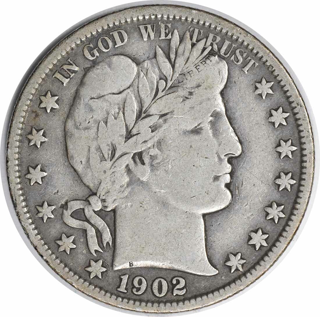 1902 Barber Silver Half Dollar 50C by Charles E Barber Uncertified: 1902 Barber Silver Half Dollar 50C by Charles E Barber Uncertified This 1902 Barber Silver Half Dollar is a remarkable piece of American numismatic history. Struck at the Philadelphia mint, this coin