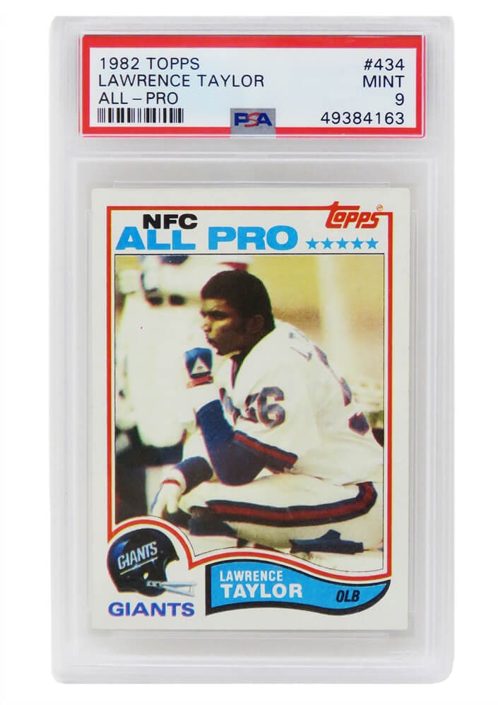 1982 Topps Lawrence Taylor RC #434 PSA 9 Mint New York Giants Card: 1982 Topps Lawrence Taylor RC #434 PSA 9 Mint New York Giants Card This is a 1982 Topps #434 rookie card of Lawrence Taylor, a legendary player for the New York Giants. The card has been professionall