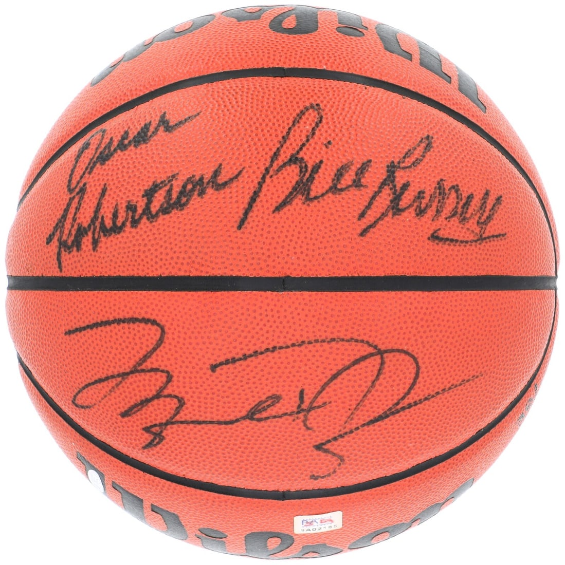 Michael Jordan Bill Russell Magic Johnson Larry Bird Signed Basketball PSA UDA: Michael Jordan Bill Russell Magic Johnson Larry Bird Signed Basketball PSA UDA This authentic Wilson Jet basketball features the signatures of five NBA legends: Michael Jordan, Bill Russell, Larry Bir