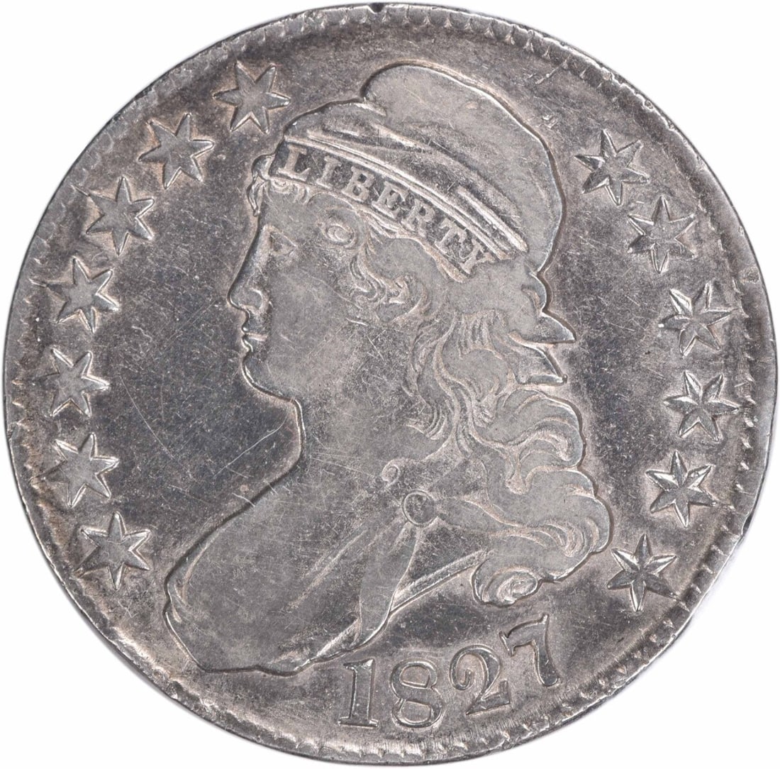 1827 Bust Silver Half Dollar O-139 John Reich Design Uncertified: 1827 Bust Silver Half Dollar O-139 John Reich Design Uncertified This 1827 Bust Silver Half Dollar features a classic design by John Reich, showcasing a beautiful representation of early American coin