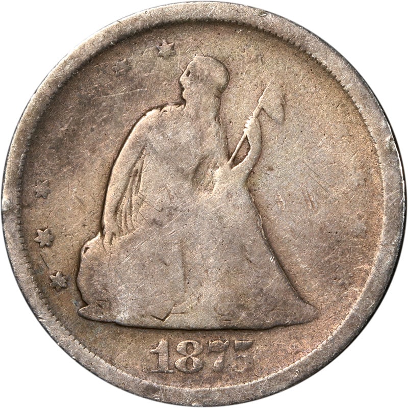 1875-S Twenty Cent Silver Coin Circulated San Francisco Mint: 1875-S Twenty Cent Silver Coin Circulated San Francisco Mint This 1875-S Twenty (20) Cent Piece is a historical coin minted in San Francisco. It is made of silver and has been circulated, showcasing i