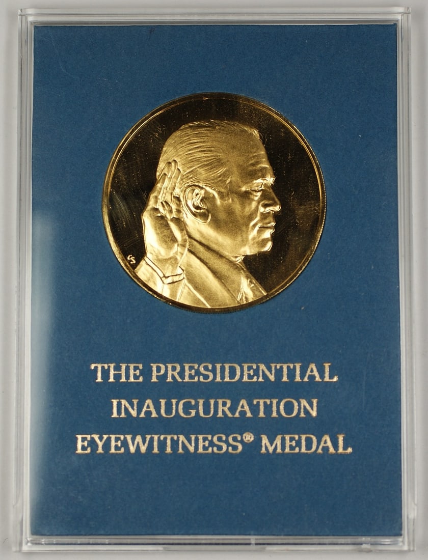 Gold-Plated Sterling Silver 1974 Ford Inauguration Proof Medal Eyewitness Edition: Gold-Plated Sterling Silver 1974 Ford Inauguration Proof Medal Eyewitness Edition This is a 1974 Presidential Inauguration Eyewitness Proof Medal commemorating Gerald Ford. The medal was struck in ste