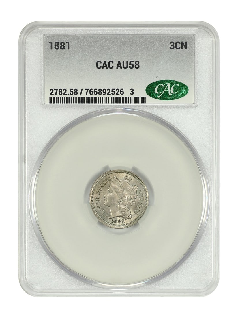1881 Three Cent Nickel CACG AU58 Certified Coin (1 of 4)
