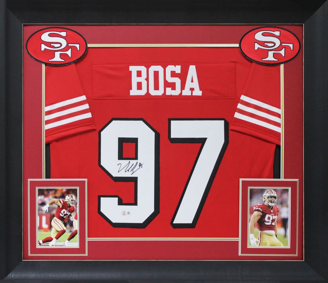 Nick Bosa Signed San Francisco 49ers Red Pro Style Framed Jersey BAS Witnessed: Nick Bosa Signed San Francisco 49ers Red Pro Style Framed Jersey BAS Witnessed Celebrate your fandom with this authentic signed red pro style framed jersey featuring Nick Bosa of the San Francisco 49e