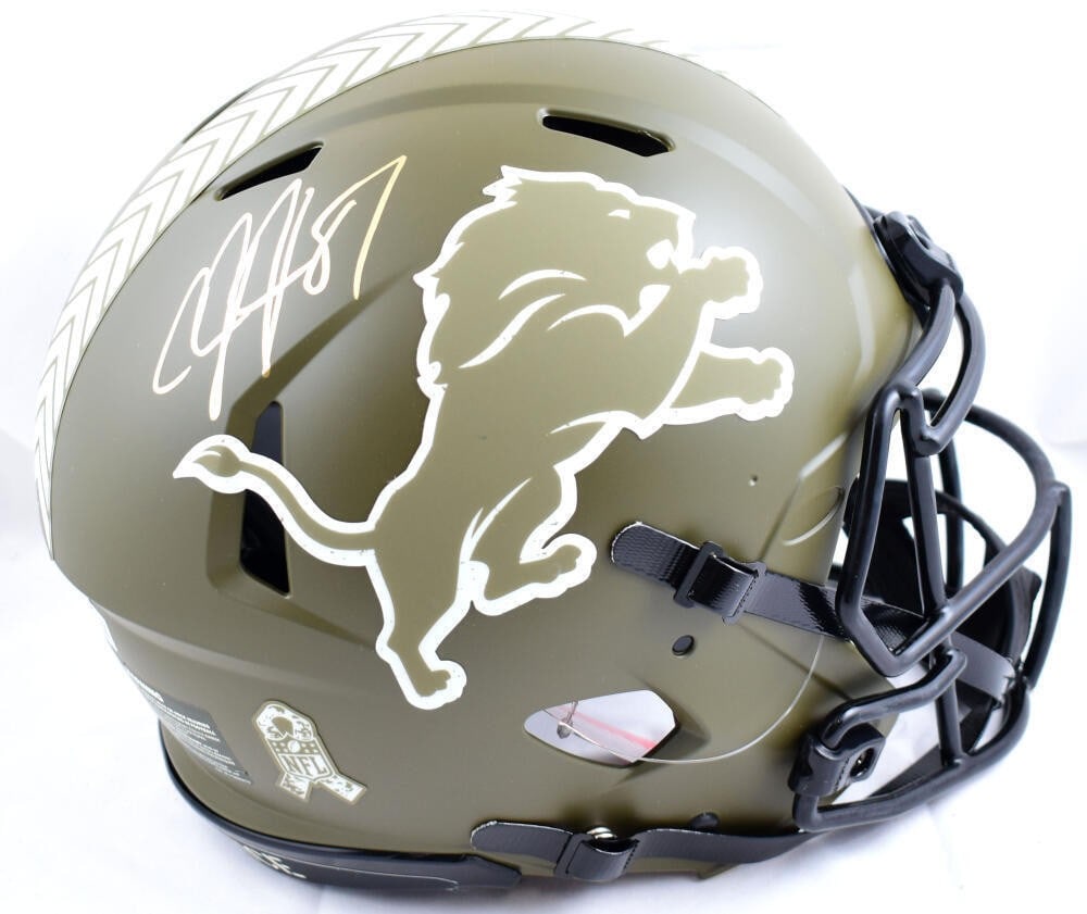 Calvin Johnson Signed Detroit Lions Salute to Service Helmet Beckett Authenticated: Calvin Johnson Signed Detroit Lions Salute to Service Helmet Beckett Authenticated Celebrate the legacy of Calvin Johnson with this authentic full-size Salute to Service helmet, signed by the NFL star
