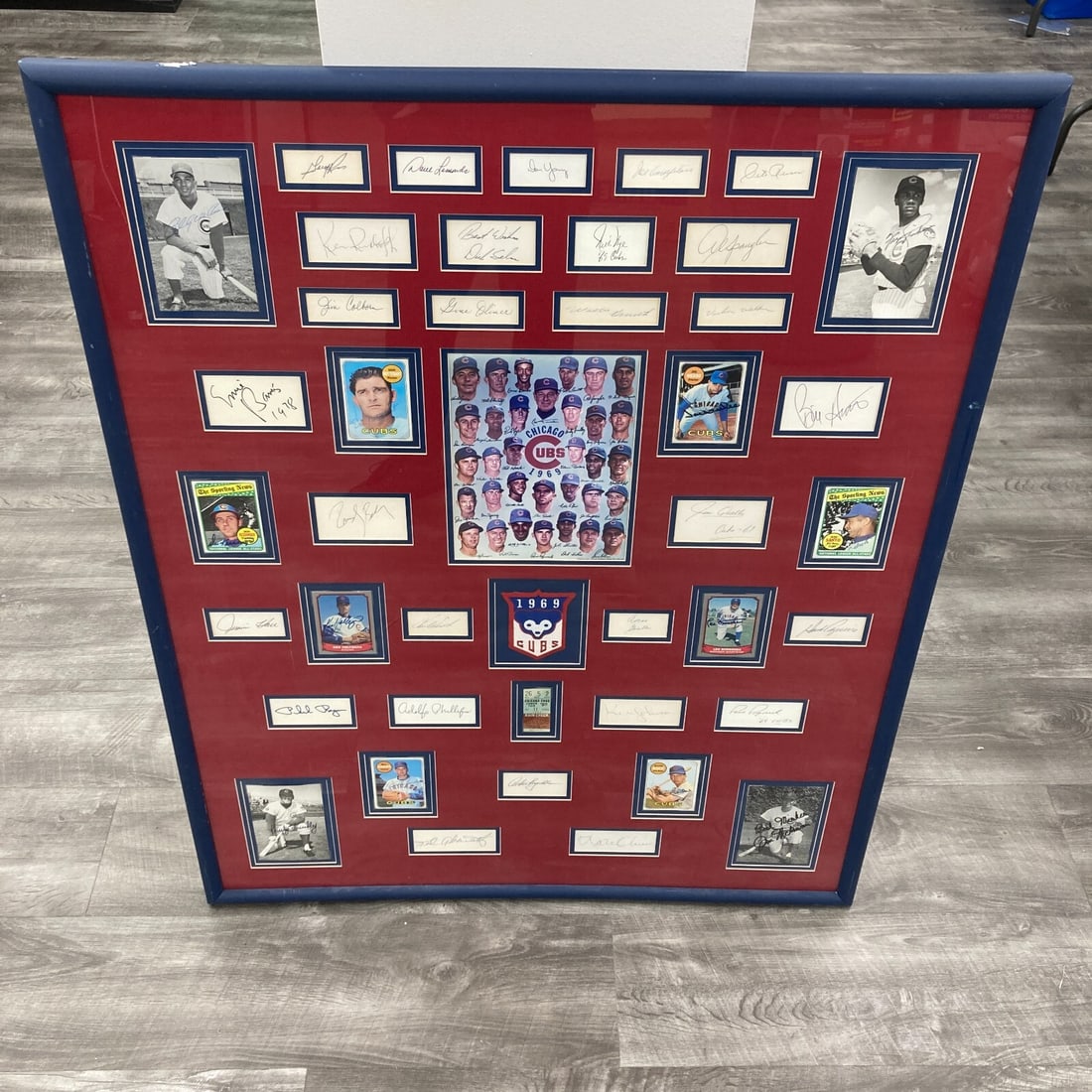1969 Chicago Cubs Team Signed Framed Display 40 Signatures JSA COA: 1969 Chicago Cubs Team Signed Framed Display 40 Signatures JSA COA Celebrate the legacy of the 1969 Chicago Cubs with this stunning framed display, featuring 40 autographs from players and coaches, in