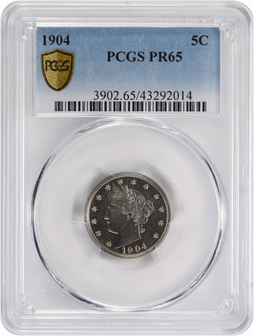 1904 Liberty Nickel 5C PR65 Uncirculated PCGS: 1904 Liberty Nickel 5C PR65 Uncirculated PCGS This stunning 1904 Liberty Nickel, graded PR65 by PCGS, showcases the exceptional quality of a proof strike. As an uncirculated coin, it features a beauti