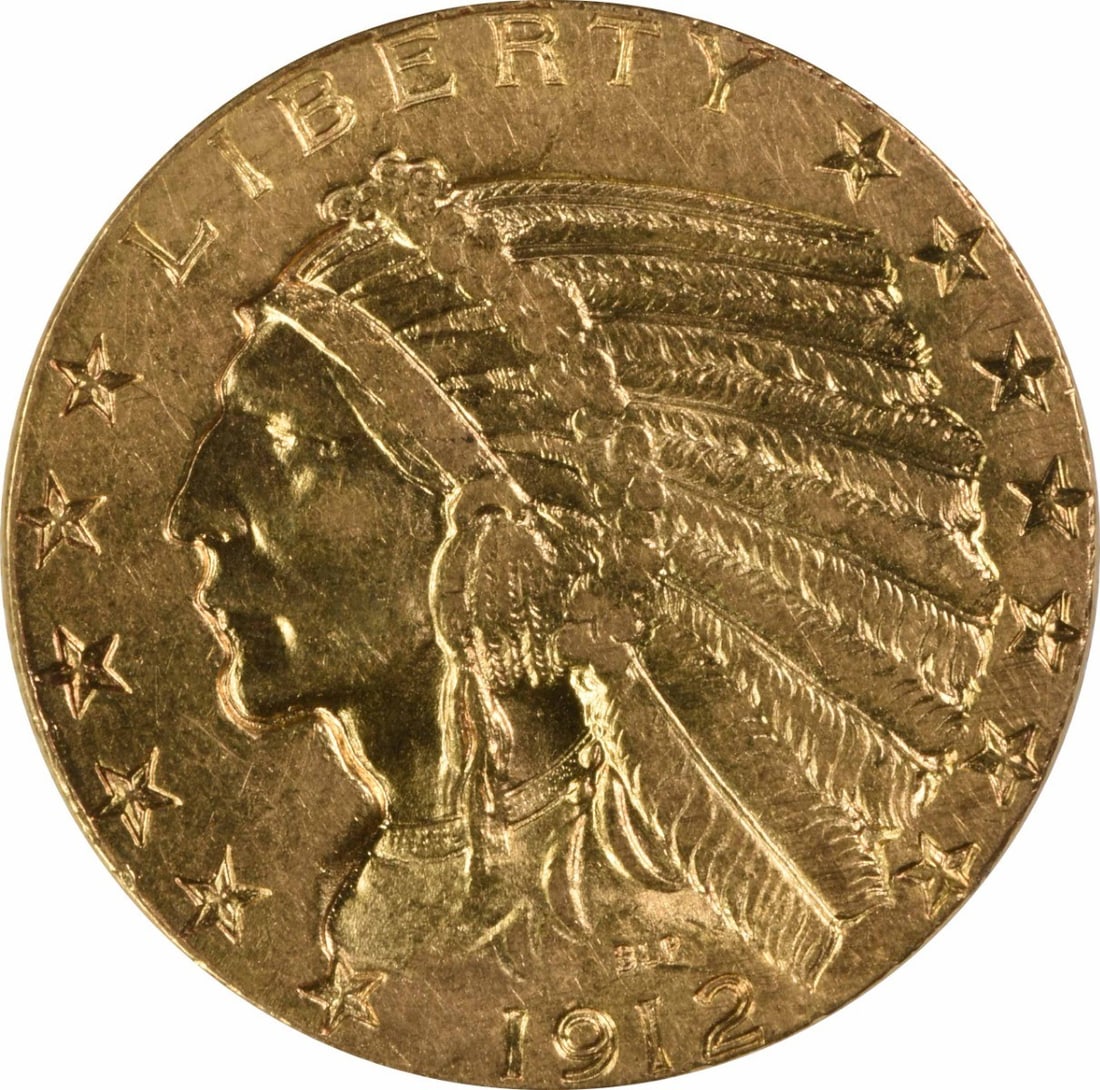 1912 $5 Gold Indian Coin by Bela Lyon Pratt AU Uncertified: 1912 $5 Gold Indian Coin by Bela Lyon Pratt AU Uncertified This 1912 $5 Gold Indian coin is an exquisite piece of history, featuring the renowned design by Bela Lyon Pratt. Struck in Philadelphia, thi