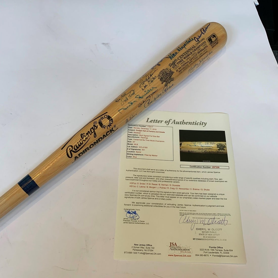 Brooklyn Dodgers Signed Centennial Bat with 50+ Autographs JSA COA: Brooklyn Dodgers Signed Centennial Bat with 50+ Autographs JSA COA Celebrate the rich history of the Brooklyn Dodgers with this limited edition Rawlings bat, featuring over 50 signatures from legendar
