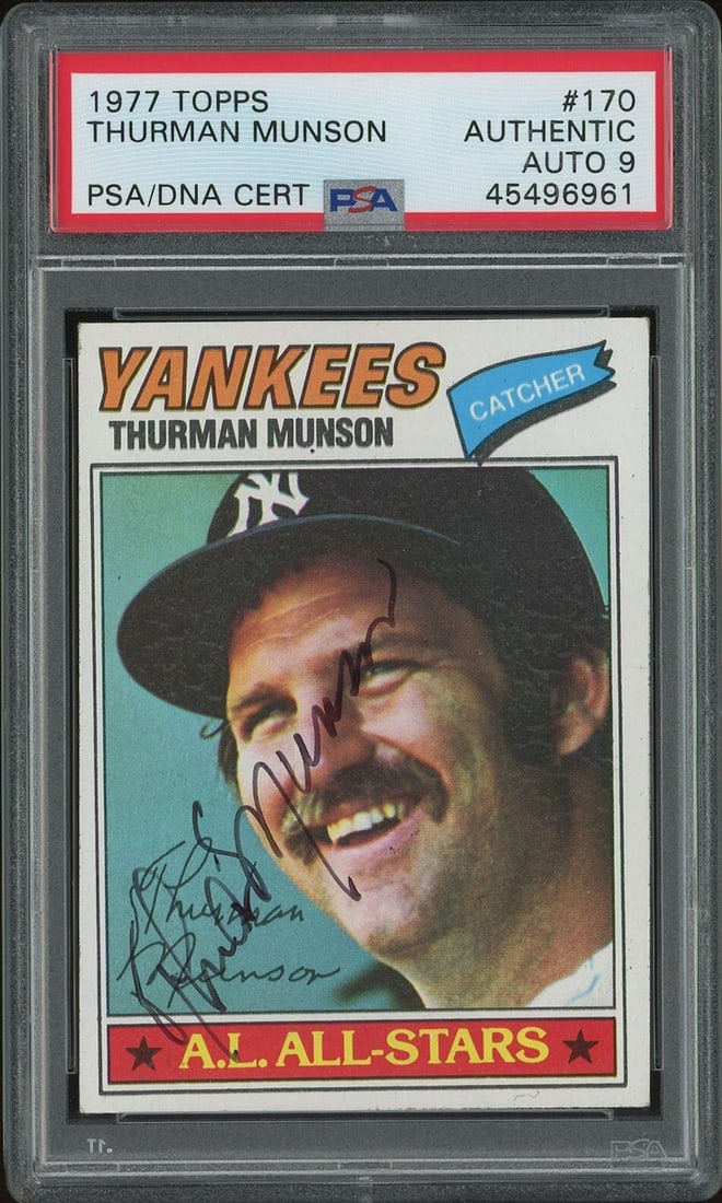 1977 Topps Thurman Munson Signed Card PSA Mint 9 Only Known 1 of 1 (1 of 5)