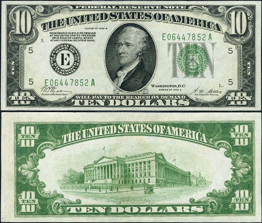 1928-B $10 Federal Reserve Note Richmond E-A Block Choice Uncirculated: 1928-B $10 Federal Reserve Note Richmond E-A Block Choice Uncirculated This 1928-B $10 Federal Reserve Note from the Richmond district (E-A Block) is a stunning addition to any currency collection. Gr