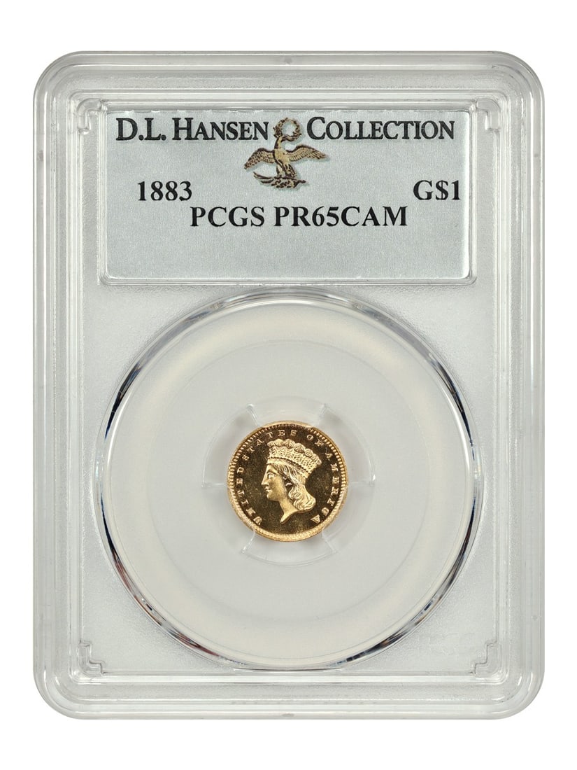1883 G$1 Gold Dollar PCGS PR65CAM Limited Mintage 207: 1883 G$1 Gold Dollar PCGS PR65CAM Limited Mintage 207 This stunning 1883 G$1 Gold Dollar coin is graded PR65CAM by PCGS, showcasing its exceptional quality and uncirculated condition. With a striking