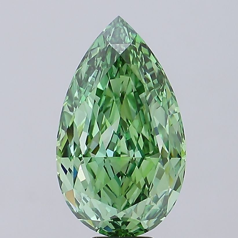 Loose Diamond - PEAR 11.46ct Fancy Vivid Green VS1: Loose Diamond - PEAR 11.46ct Fancy Vivid Green VS1 Source: This is a real non-mined Diamond that has been grown in a lab Shape: PEAR Carats: 11.46 Color: Fancy Vivid Green Certification: IGI Video: