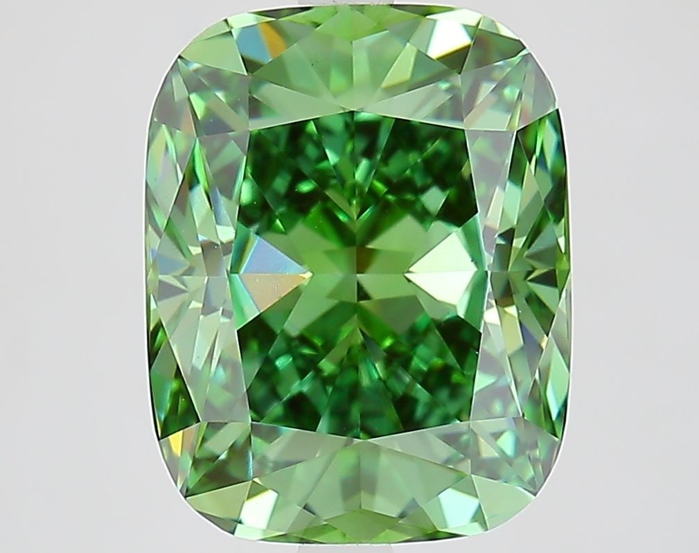 Loose Diamond - CUSHION MODIFIED 5.09ct Fancy Vivid Green VS1: Loose Diamond - CUSHION MODIFIED 5.09ct Fancy Vivid Green VS1 Source: This is a real non-mined Diamond that has been grown in a lab Shape: CUSHION MODIFIED Carats: 5.09 Color: Fancy Vivid Green Certif