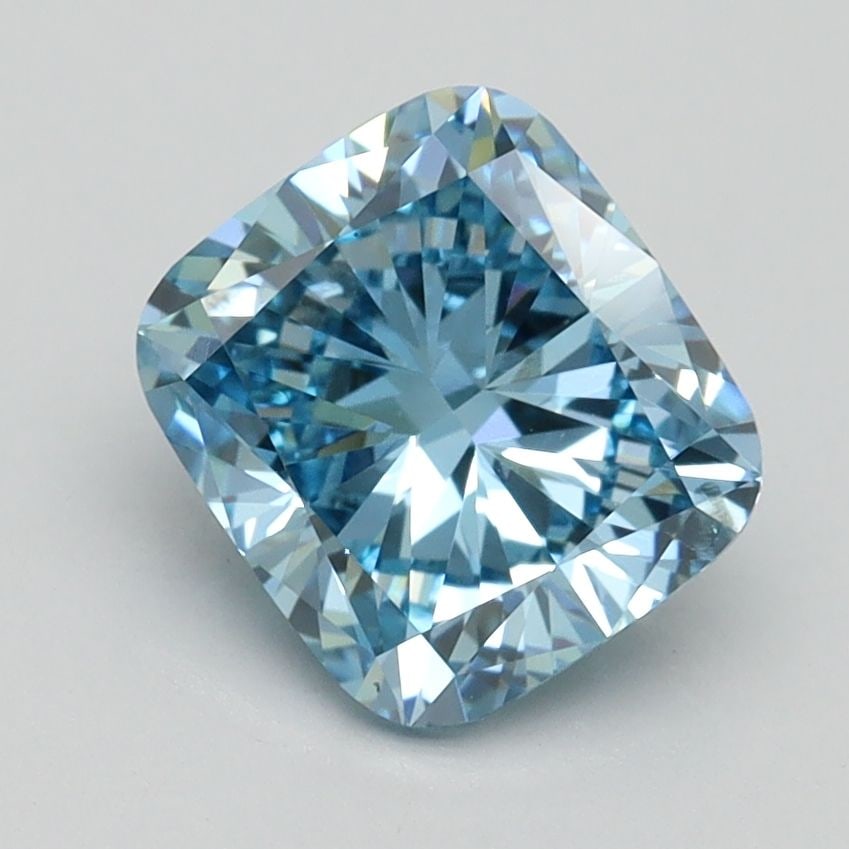 Loose Diamond - CUSHION BRILLIANT 1.9ct Fancy Vivid Blue VS2: Loose Diamond - CUSHION BRILLIANT 1.9ct Fancy Vivid Blue VS2 Source: This is a real non-mined Diamond that has been grown in a lab Shape: CUSHION BRILLIANT Carats: 1.9 Color: Fancy Vivid Blue Certific