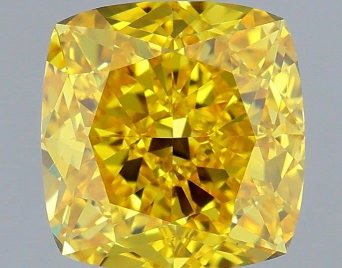 Loose Diamond - CUSHION BRILLIANT 1.11ct Fancy Vivid Yellow VVS2: Loose Diamond - CUSHION BRILLIANT 1.11ct Fancy Vivid Yellow VVS2 Source: This is a real non-mined Diamond that has been grown in a lab Shape: CUSHION BRILLIANT Carats: 1.11 Color: Fancy Vivid Yellow C