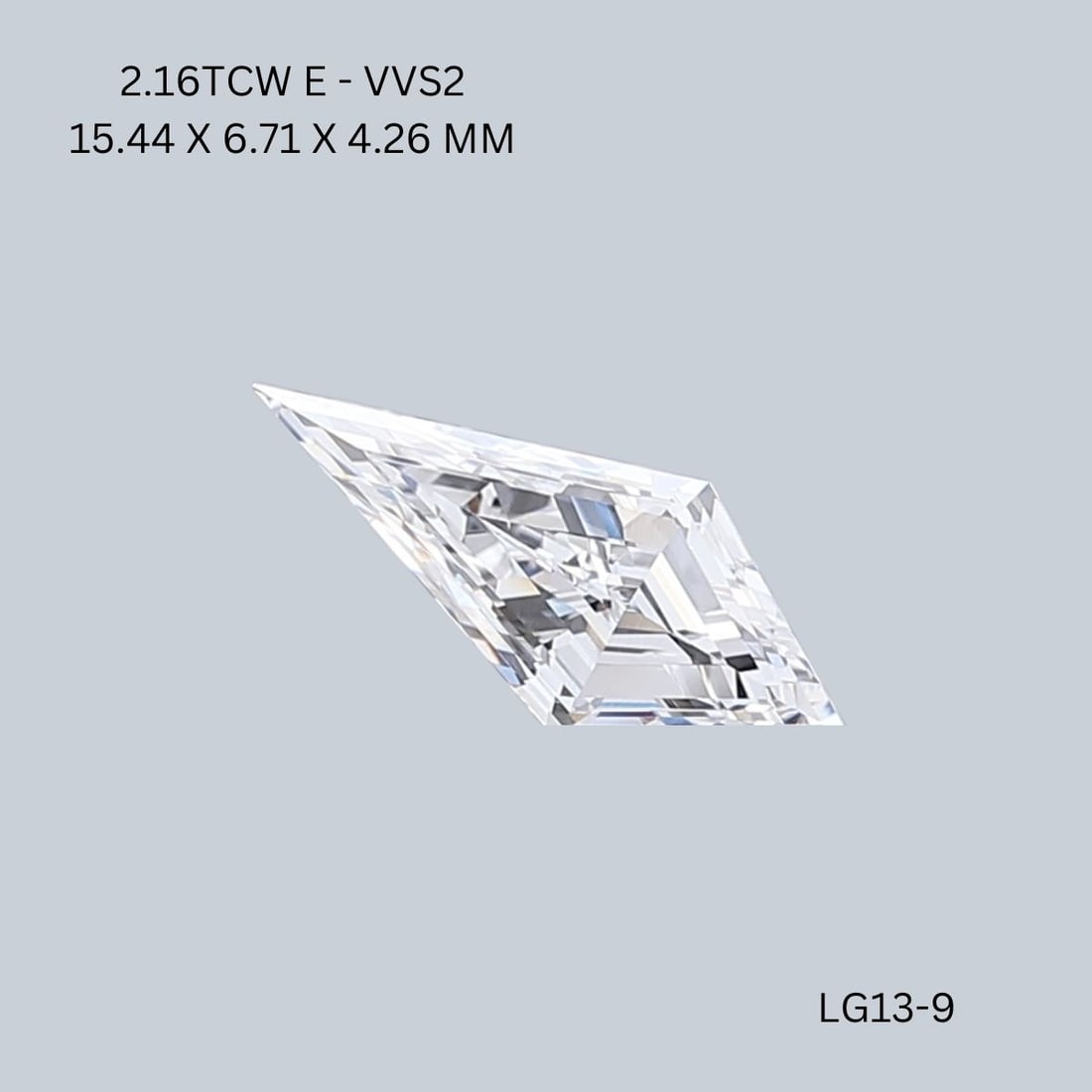 Loose Diamond - KITE 2.16ct E VVS2: Loose Diamond - KITE 2.16ct E VVS2 Source: This is a real non-mined Diamond that has been grown in a lab Shape: KITE Carats: 2.16 Color: E Clarity: VVS2 Certification: IGI Video: