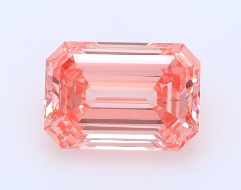 Loose Diamond - EMERALD 0.84ct Fancy Vivid Pink VS2: Loose Diamond - EMERALD 0.84ct Fancy Vivid Pink VS2 Source: This is a real non-mined Diamond that has been grown in a lab Shape: EMERALD Carats: 0.84 Color: Fancy Vivid Pink Certification: IGI Video: