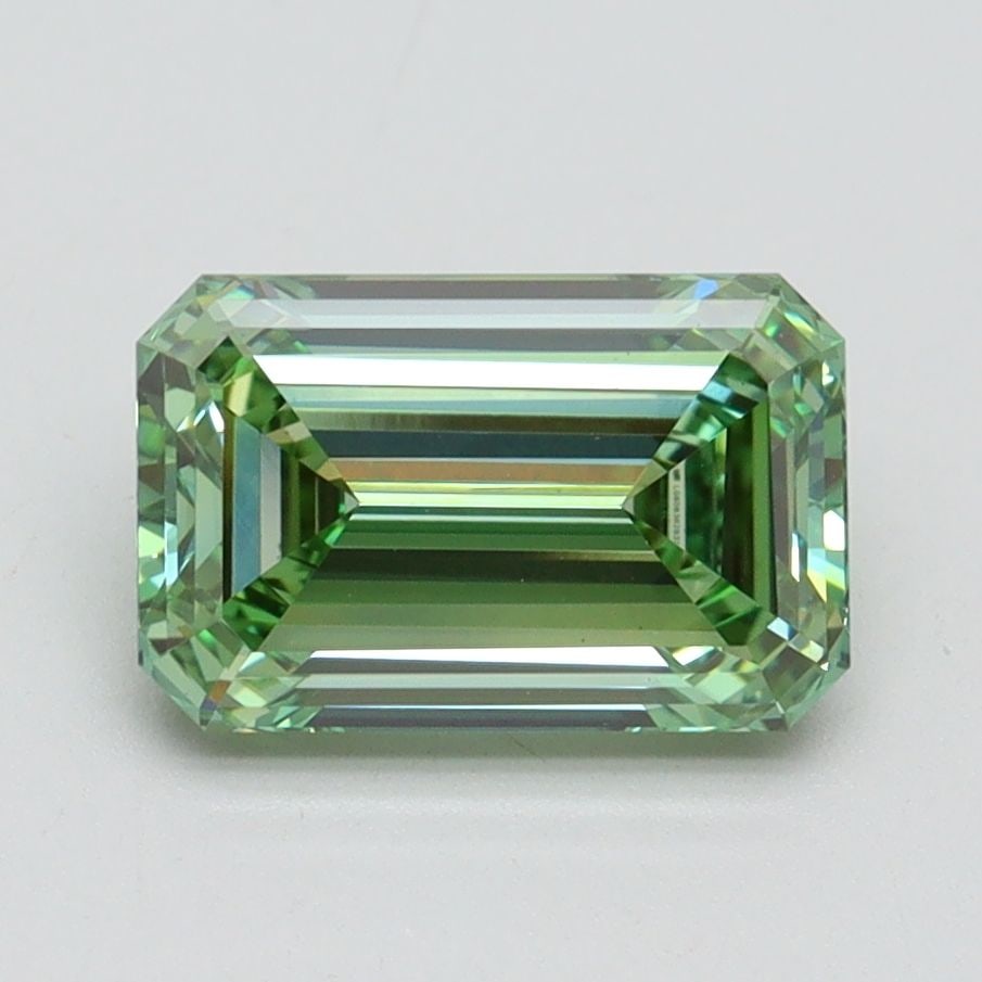 Loose Diamond - EMERALD 1.84ct Fancy Vivid Green VS1: Loose Diamond - EMERALD 1.84ct Fancy Vivid Green VS1 Source: This is a real non-mined Diamond that has been grown in a lab Shape: EMERALD Carats: 1.84 Color: Fancy Vivid Green Certification: IGI Video