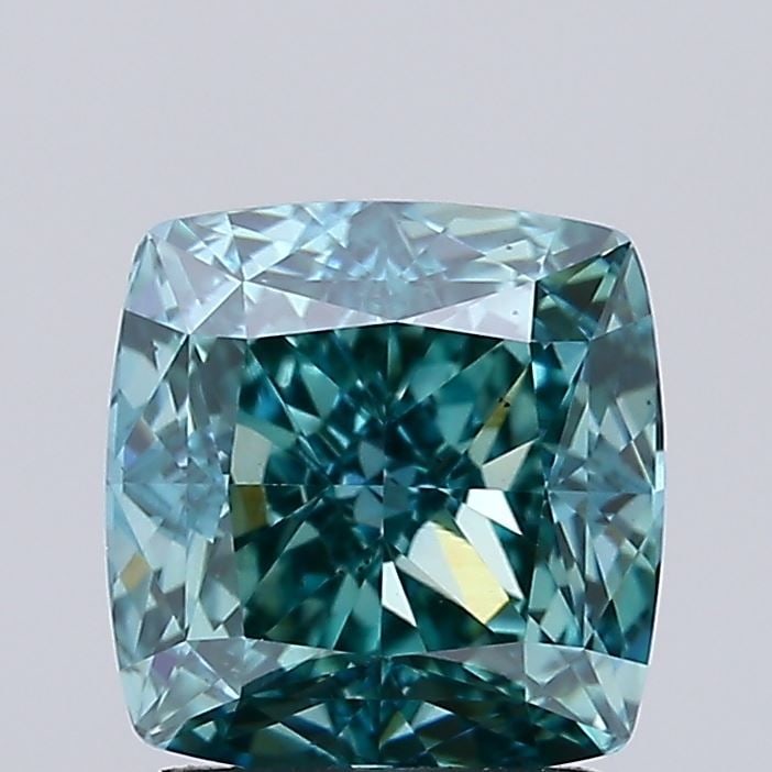 Loose Diamond - CUSHION MODIFIED 2.06ct Fancy Vivid Blue Green VS2: Loose Diamond - CUSHION MODIFIED 2.06ct Fancy Vivid Blue Green VS2 Source: This is a real non-mined Diamond that has been grown in a lab Shape: CUSHION MODIFIED Carats: 2.06 Color: Fancy Vivid Blue Gr