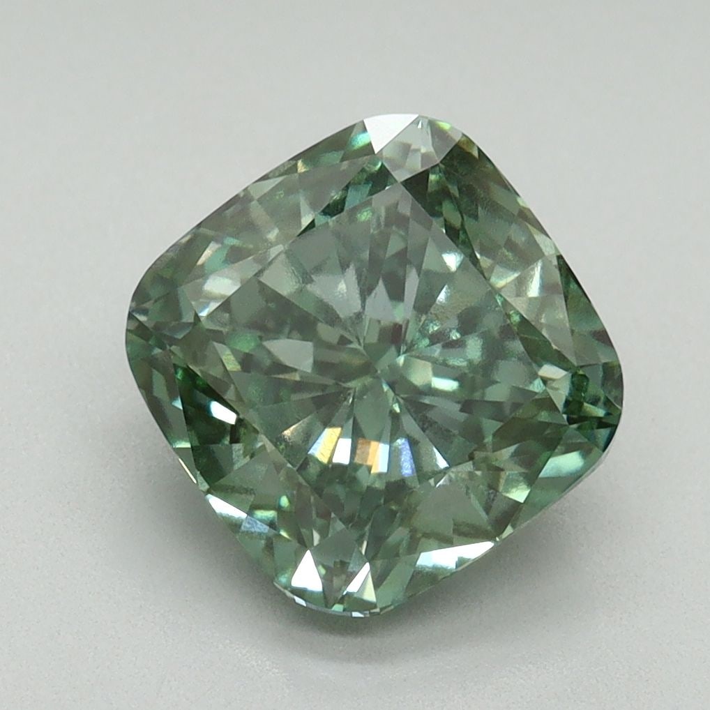 Loose Diamond - CUSHION MODIFIED 3.07ct Fancy Vivid Green VS2: Loose Diamond - CUSHION MODIFIED 3.07ct Fancy Vivid Green VS2 Source: This is a real non-mined Diamond that has been grown in a lab Shape: CUSHION MODIFIED Carats: 3.07 Color: Fancy Vivid Green Certif