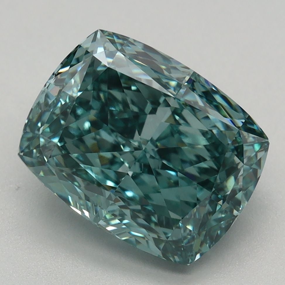 Loose Diamond - CUSHION MODIFIED 2.23ct Fancy Vivid Blueish Green VVS2: Loose Diamond - CUSHION MODIFIED 2.23ct Fancy Vivid Blueish Green VVS2 Source: This is a real non-mined Diamond that has been grown in a lab Shape: CUSHION MODIFIED Carats: 2.23 Color: Fancy Vivid Blu