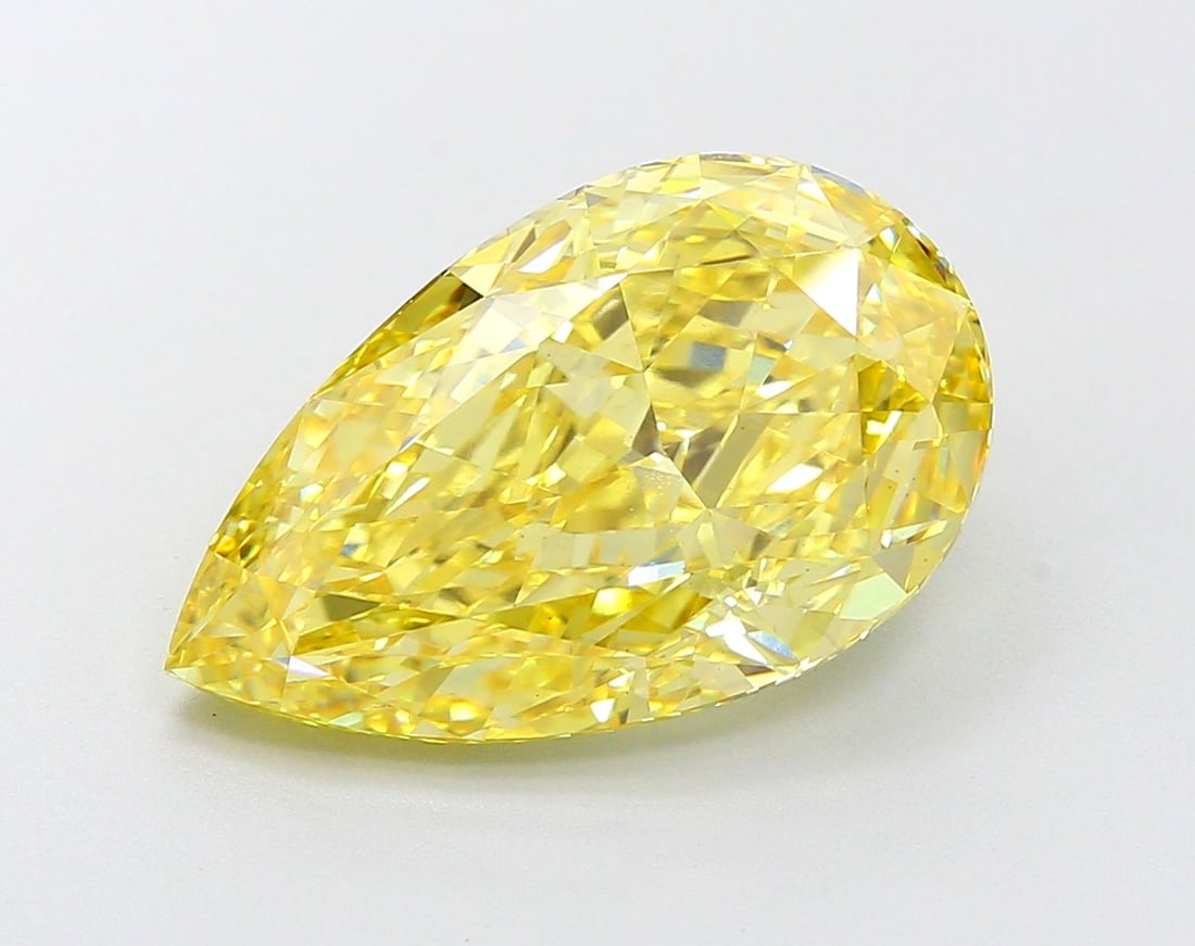 Loose Diamond - PEAR 7.58ct Fancy Vivid Yellow VS1: Loose Diamond - PEAR 7.58ct Fancy Vivid Yellow VS1 Source: This is a real non-mined Diamond that has been grown in a lab Shape: PEAR Carats: 7.58 Color: Fancy Vivid Yellow Certification: IGI Video: