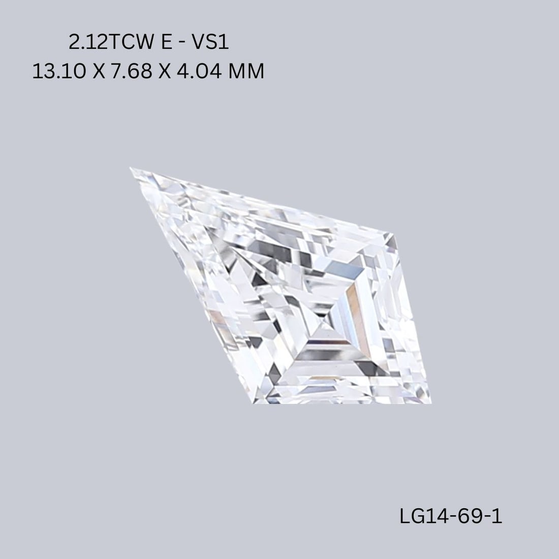 Loose Diamond - KITE 2.12ct E VS1: Loose Diamond - KITE 2.12ct E VS1 Source: This is a real non-mined Diamond that has been grown in a lab Shape: KITE Carats: 2.12 Color: E Clarity: VS1 Certification: IGI Video: