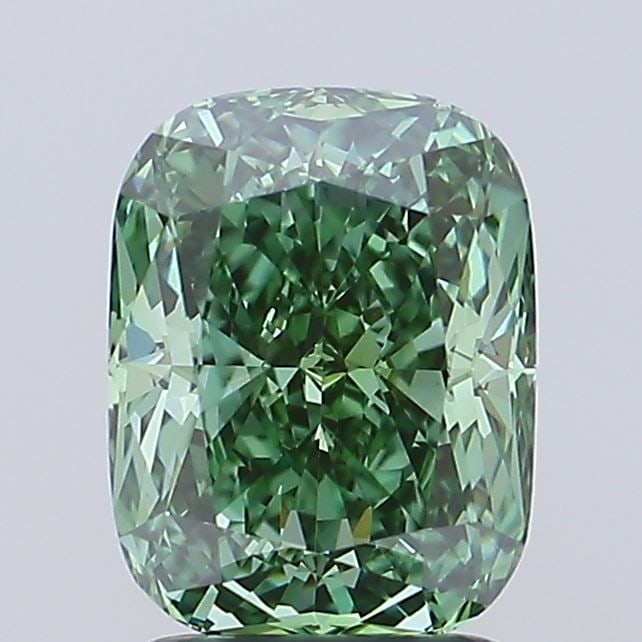 Loose Diamond - CUSHION MODIFIED 2.33ct Fancy Vivid Green VS1: Loose Diamond - CUSHION MODIFIED 2.33ct Fancy Vivid Green VS1 Source: This is a real non-mined Diamond that has been grown in a lab Shape: CUSHION MODIFIED Carats: 2.33 Color: Fancy Vivid Green Certif