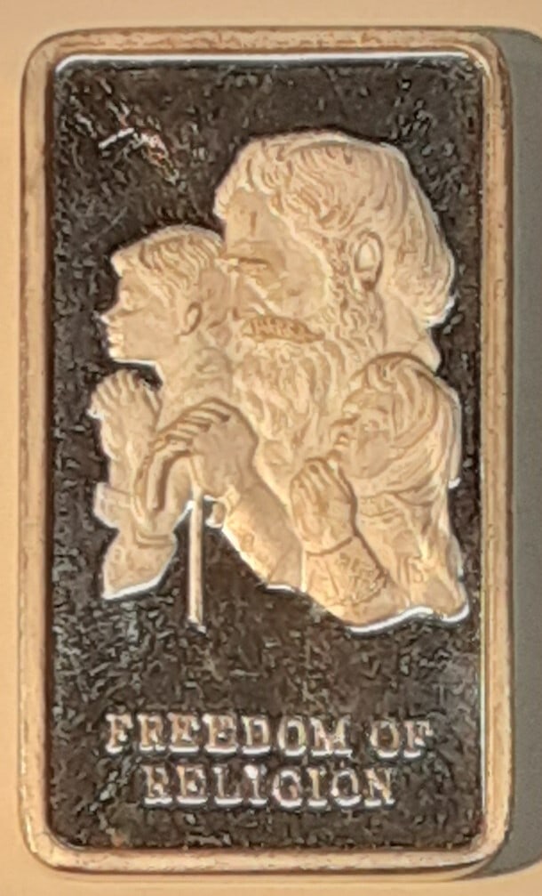 1973 Freedom of Religion Silver Ingot 1000 Grains by Wittnauer .999 Fine (1 of 3)