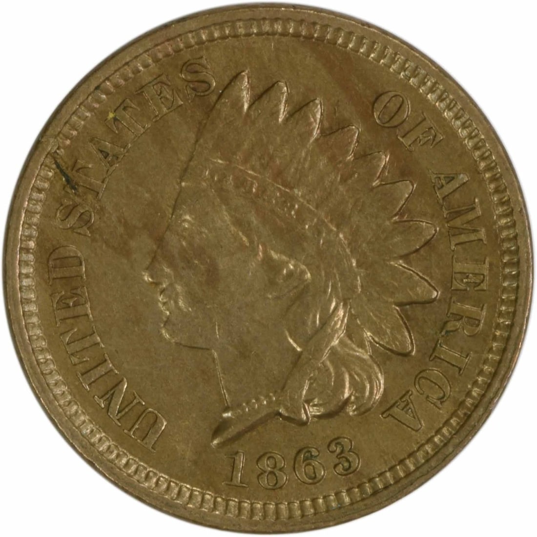 1863 Indian Head Cent AU Copper Uncertified Coin #110: 1863 Indian Head Cent AU Copper Uncertified Coin #110 This 1863 Indian Cent is a beautiful example of American numismatics, showcasing the iconic Indian Head design. Graded as AU (About Uncirculated),