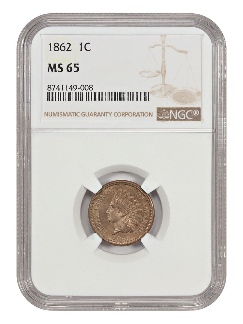 NGC MS65 Indian Cent 1862 Copper-Nickel One Cent Coin (1 of 4)