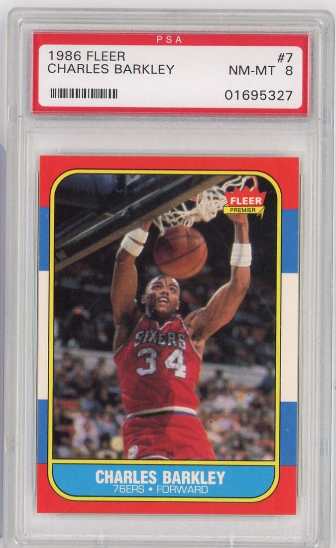 Graded 1986 Fleer Charles Barkley Rookie Card PSA 8 NBA: Graded 1986 Fleer Charles Barkley Rookie Card PSA 8 NBA This is a graded 1986 Fleer Charles Barkley #7 Rookie RC Basketball Card, featuring the legendary player during his early career with the Philad