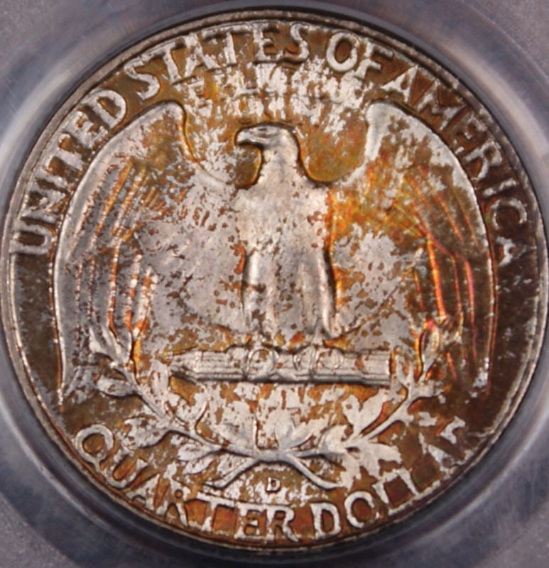 PCGS MS-66 1949-D Toned Silver Washington Quarter from Denver Mint: PCGS MS-66 1949-D Toned Silver Washington Quarter from Denver Mint This 1949-D Silver Washington Quarter is certified by PCGS with a MS-66 grade and features attractive toning. Struck at the Denver Mi